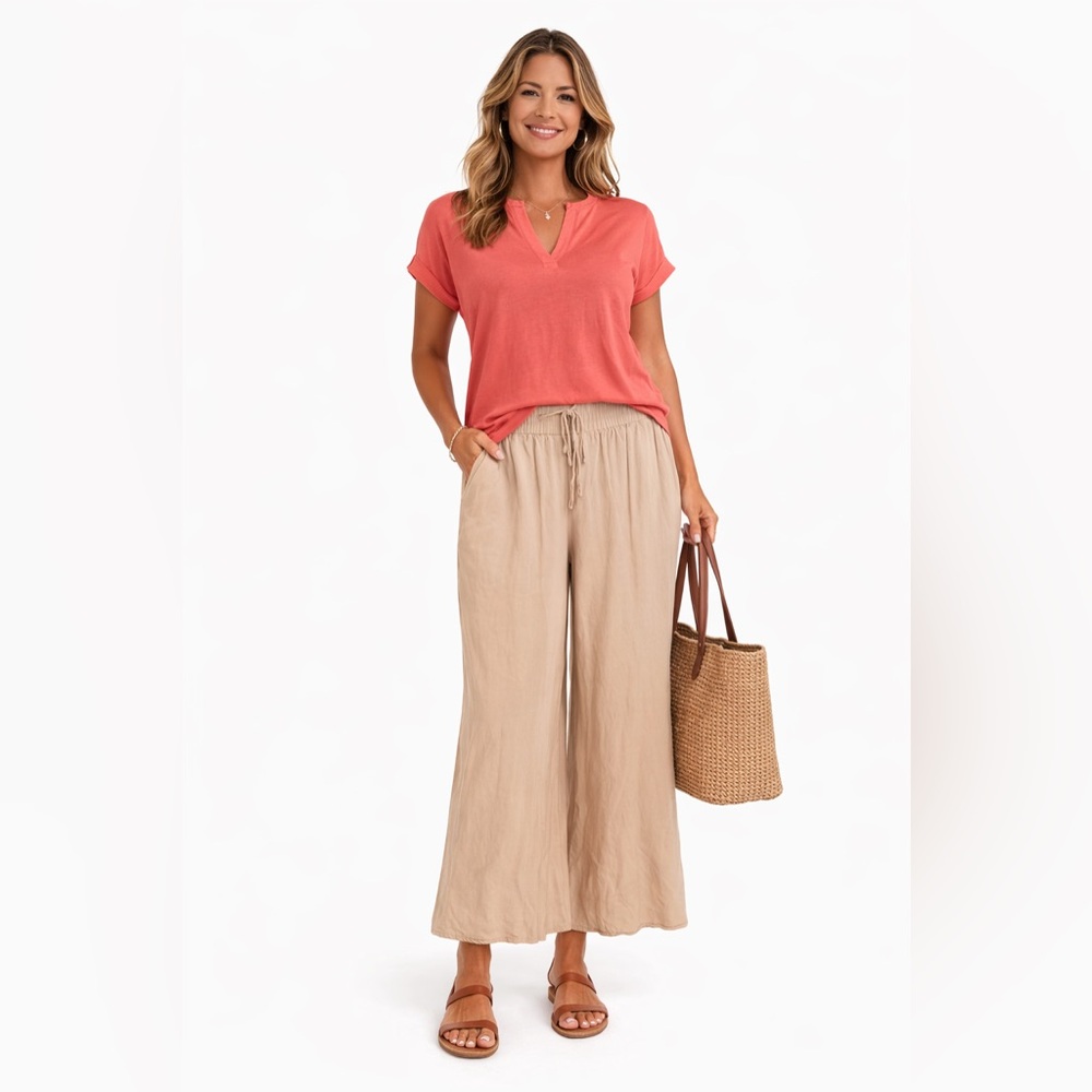 Women's Tan Wide-Leg Pants
